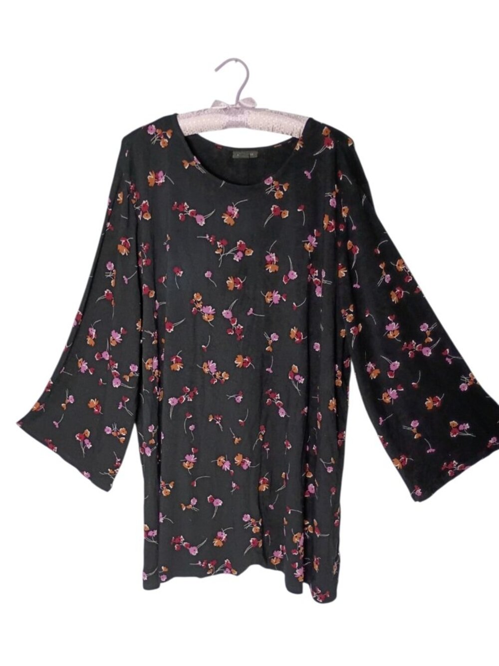 J Jill Wearever Black Floral Knit Tunic Top 3X Stretch Whimsigoth Back Pleats